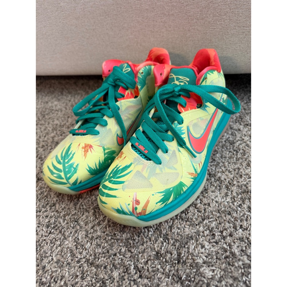 Nike LeBron 9 Low LeBronold Palmer Yellow Teal Tropical DO9355-300 Mens 7.5